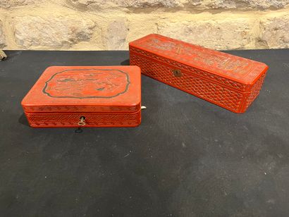 CHINA
Two red lacquer boxes, one decorated...