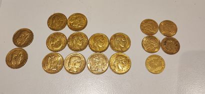 Lot de pièces en or comprenant : 
-10 pièces...