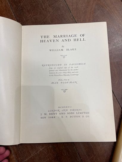 William BLAKE. 4 volumes. Marriage of Heaven...