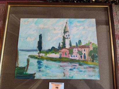 Lot de trois paysages dont une gravure de...