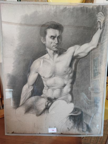 Nu masculin assis
Fusain
59 x 46 cm 
Dessin...