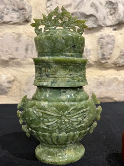CHINA
Covered jadeiter vase with butterfly...