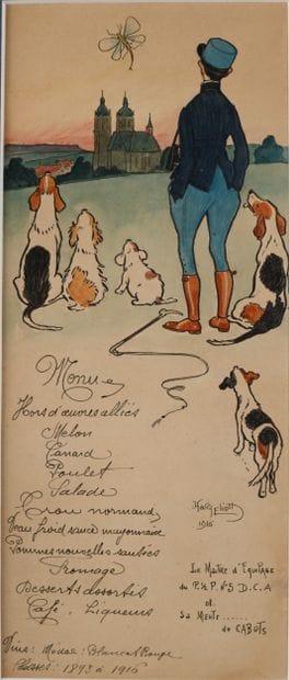 Harry ELIOTT (1882-1959). Menu. Maître d'équipage...