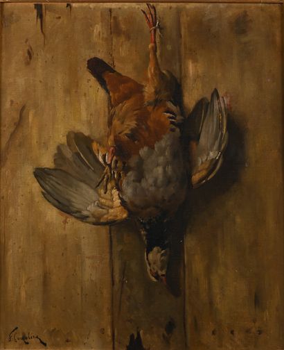 Red partridge. Oil on canvas signed lower...