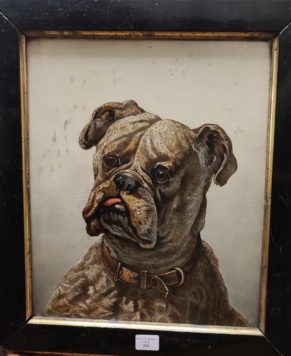 Portrait of a bulldog. Enameled porcelain...