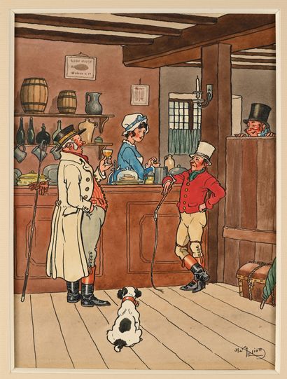 Harry ELIOTT (1882-1959). Au bar. Aquarelle...