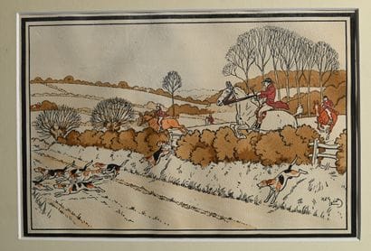 Harry ELIOTT. Passing the hedge. Color engraving...