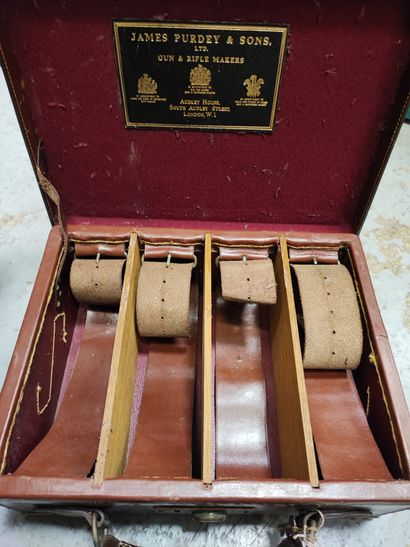 Leather cartridge case with four compartments,...