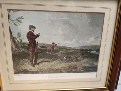 Hunting waterfowl. Pair of framed English...