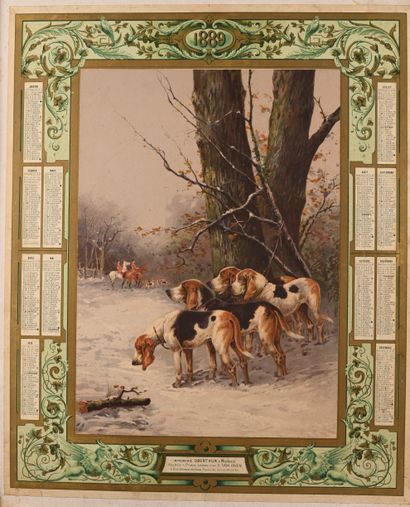 Le relais de chiens, Large OBERTHUR calendar...