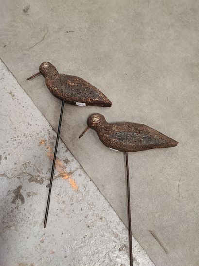 Pair of waders. Rustic cork decoys, iron...