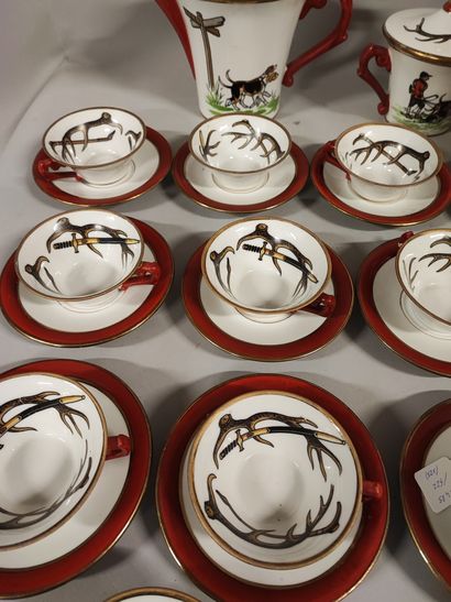 Porcelain coffee service with venery decor....