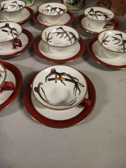 Porcelain coffee service with venery decor....