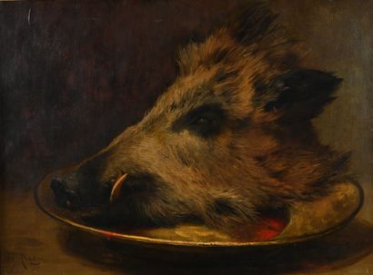 Désiré Alfred MAGNE (1855-1936). Wild boar....