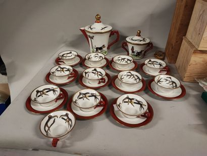 Porcelain coffee service with venery decor....