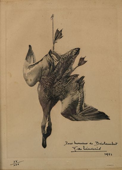 Henri de LINARES. Still Life with Teal. Engraving...