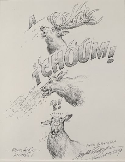 Harald KLAVINIUS. Eternuement du cerf. Dessin...