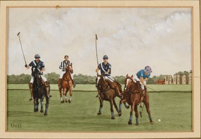 DUFF. Polo at Cowdray Park. Watercolor and...