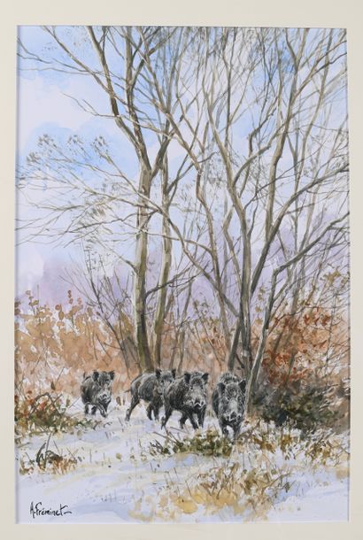 Arnaud FREMINET (1961). Company in the snow....