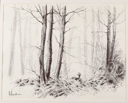 Arnaud FREMINET (1961). Deer in the woods....