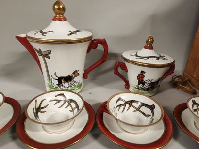 Porcelain coffee service with venery decor....
