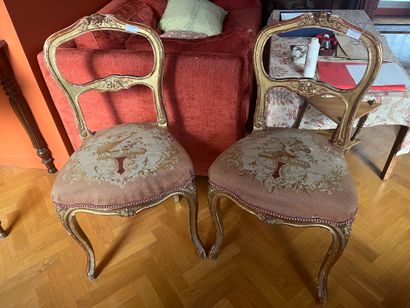 Pair of giltwood chairs in the Louis XV style,...