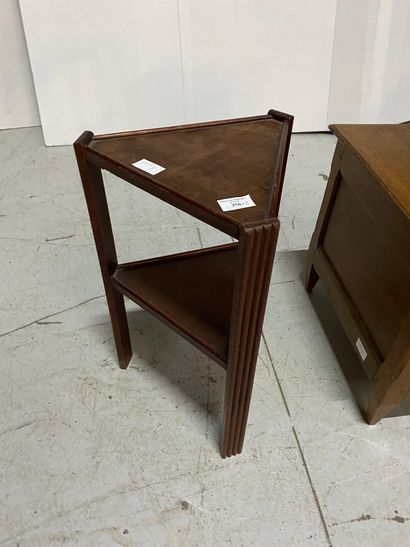 Small corner table in natural wood with two...