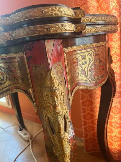 Game table in blackened wood with Boulle...