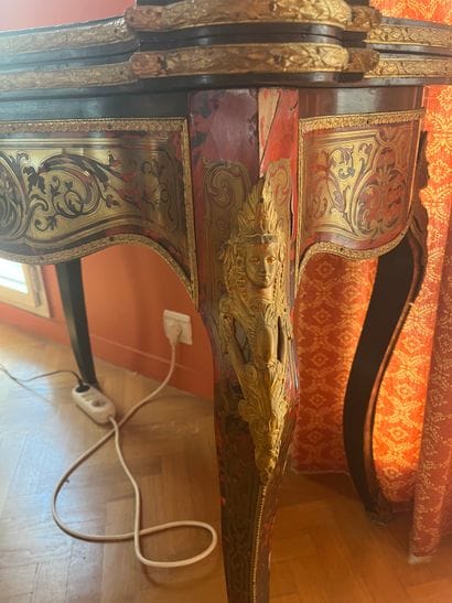 Game table in blackened wood with Boulle...