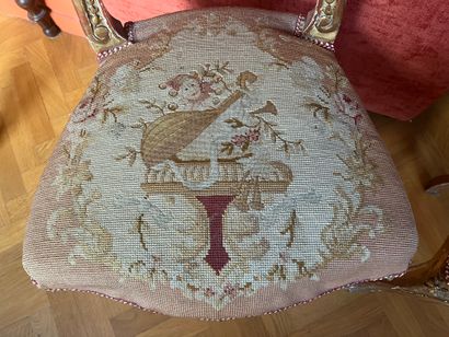 Pair of giltwood chairs in the Louis XV style,...