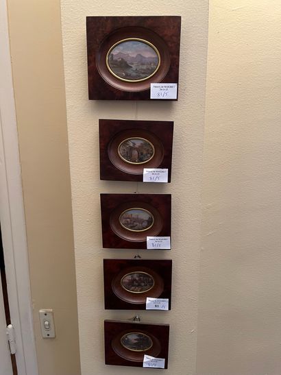 Set of five oval landscape miniatures on...