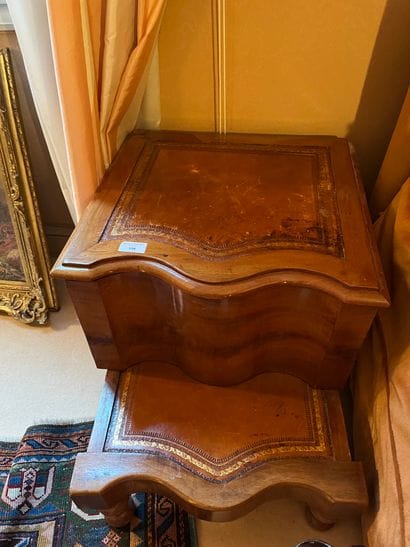 Fruitwood commode stool with leather 
H:...