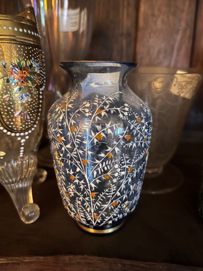 Lot of two enamelled vases, two opaline glass...