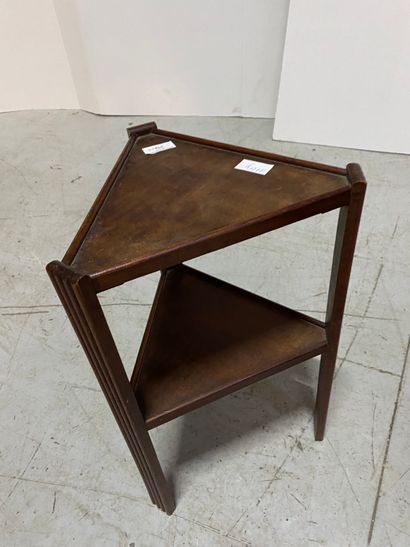 Small corner table in natural wood with two...