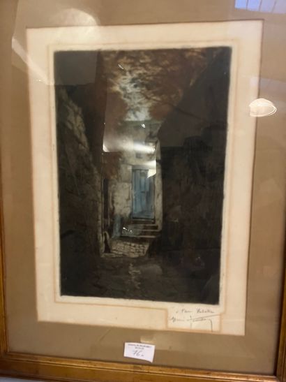 Lot of frames including engraving of a river...