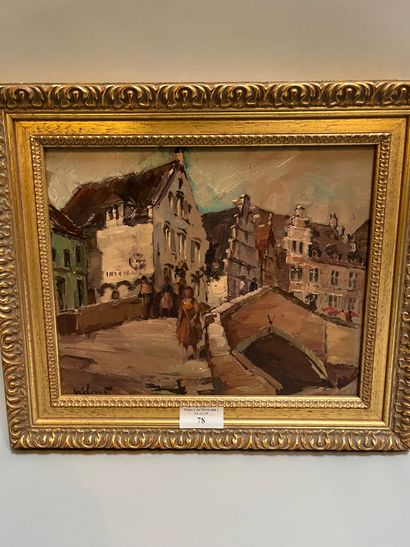 Animated landscape, oil on panel, signed...