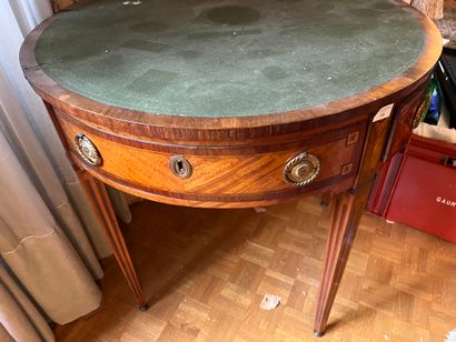 Veneered half-moon table with imitation fluting,...