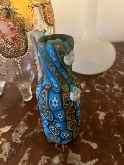 Lot of two enamelled vases, two opaline glass...