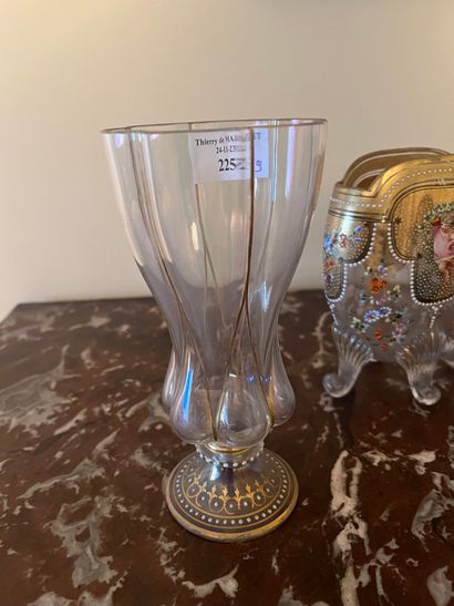 Lot of two enamelled vases, two opaline glass...