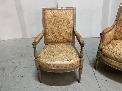 Bergère and armchair in grey lacquered wood....