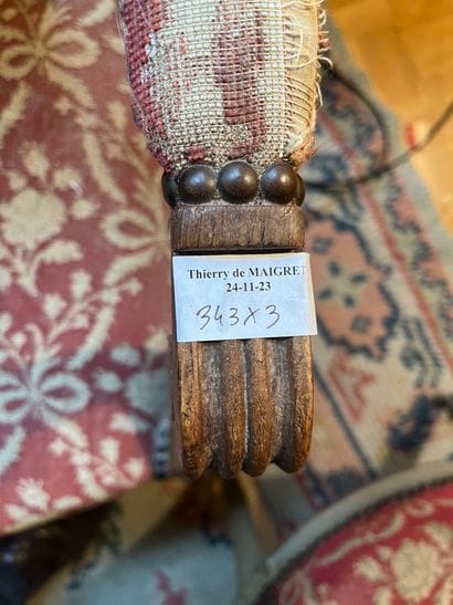 Set of three seats: bergère, medallion armchair,...