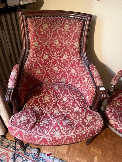 Set of three seats: bergère, medallion armchair,...