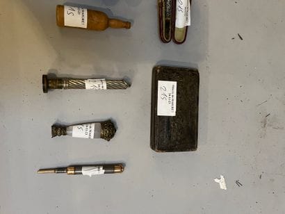 Lot including a horn snuff box featuring...