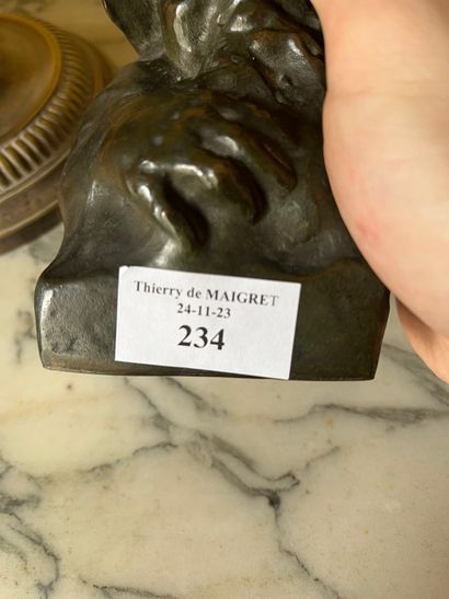Man with hat
Patinated bronze group, marked...