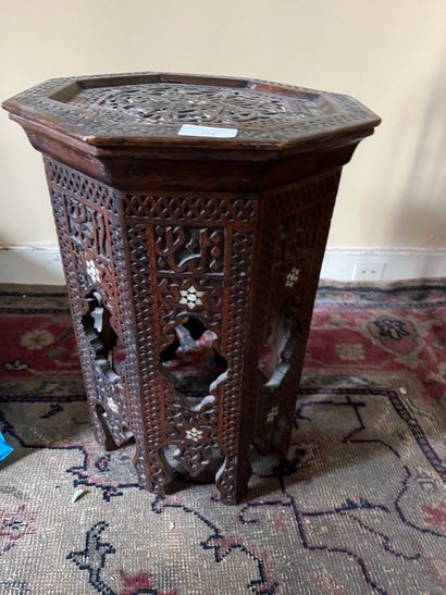 Syrian-style pedestal table in carved wood...