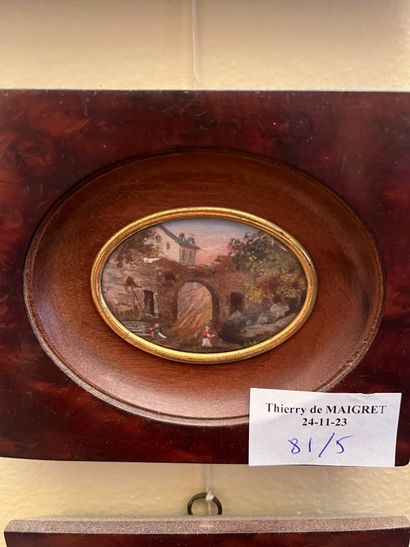 Set of five oval landscape miniatures on...