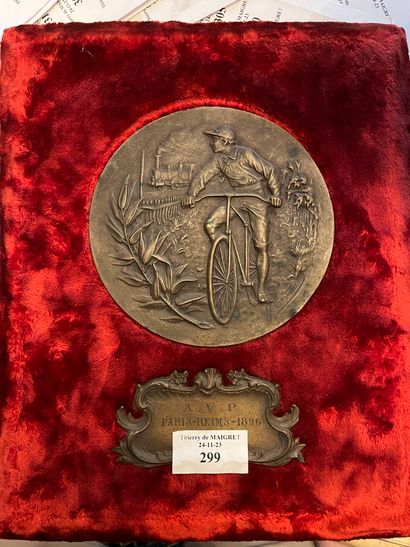 Bronze plaque for the 1896 Paris Reims bicycle...