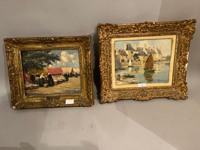 Lot comprising an oil on panel depicting...