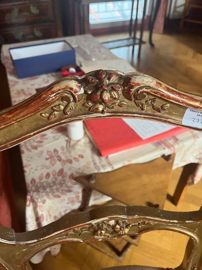 Pair of giltwood chairs in the Louis XV style,...