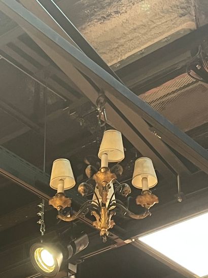 Wrought iron and sheet metal chandelier with...